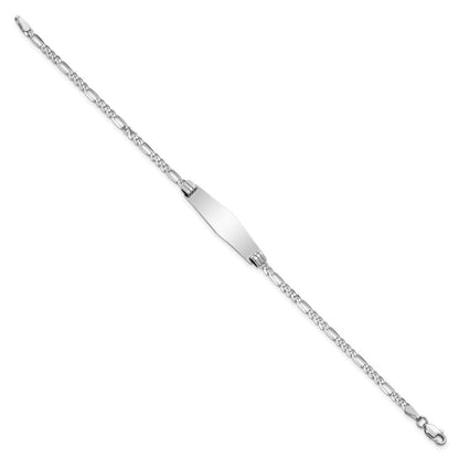 Massiv 14K Weißgold Weich Diamant Form Figaro Glieder Id Armband