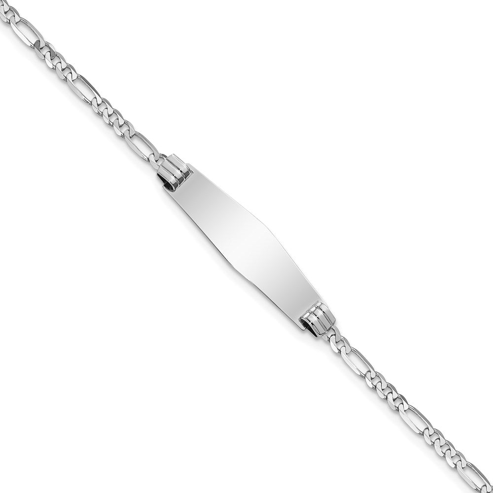 Massiv 14K Weißgold Weich Diamant Form Figaro Glieder Id Armband