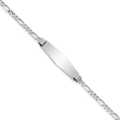 Massiv 14K Weißgold Weich Diamant Form Figaro Glieder Id Armband