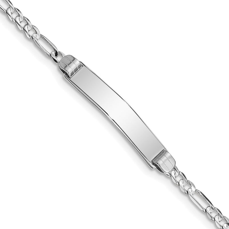 Massiv 14K Weißgold Figaro Glieder Id Armband