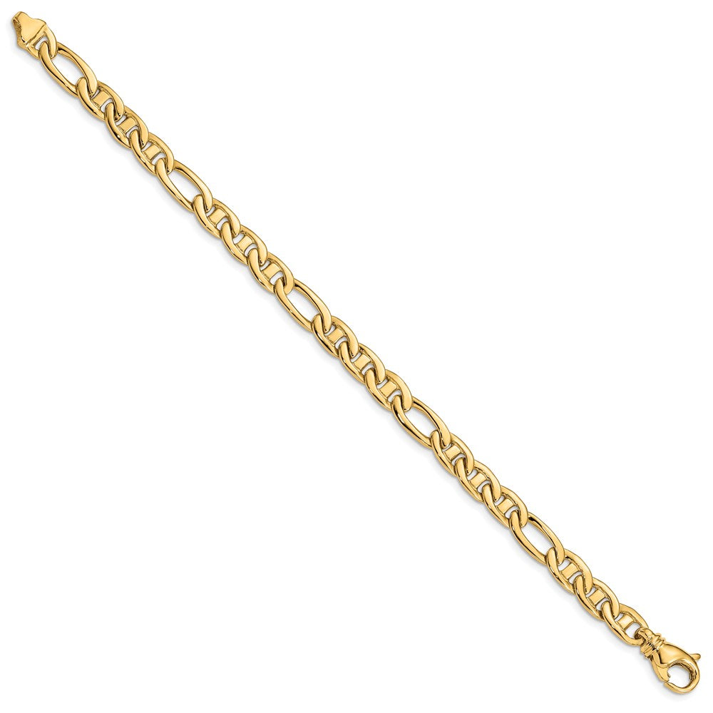14K Gelbgold 6.5mm Massiv Hand Poliert Fantasie Flach Anker Glieder mit Fantasie Karabinerverschluss Gliederarmband