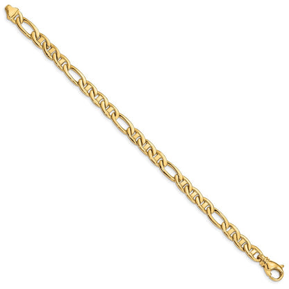 14K Gelbgold 6.5mm Massiv Hand Poliert Fantasie Flach Anker Glieder mit Fantasie Karabinerverschluss Gliederarmband