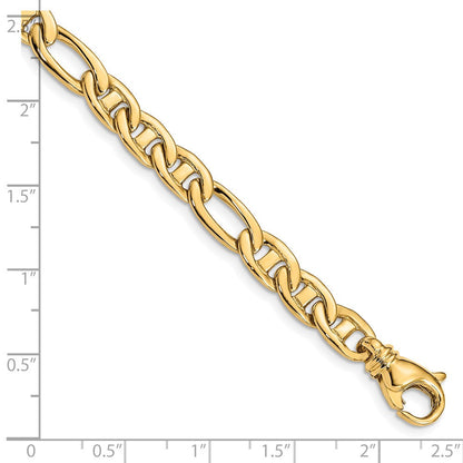 14K Gelbgold 6.5mm Massiv Hand Poliert Fantasie Flach Anker Glieder mit Fantasie Karabinerverschluss Gliederarmband