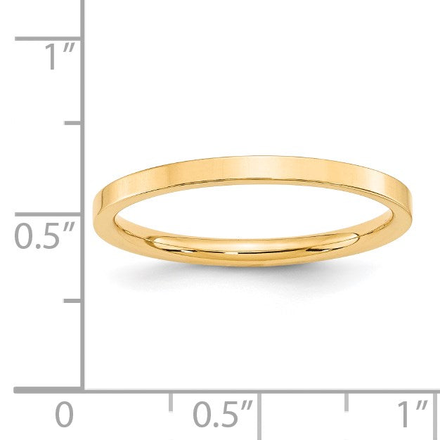 Ehering aus 14K Gelbgold, 2 mm, flach, Standardgewicht, Komfort-Passform