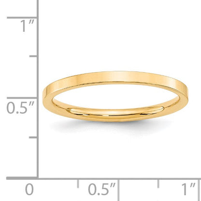 Ehering aus 14K Gelbgold, 2 mm, flach, Standardgewicht, Komfort-Passform