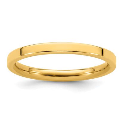 Ehering aus 14K Gelbgold, 2 mm, flach, Standardgewicht, Komfort-Passform