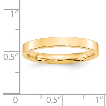 14K Gelbgold 3 mm Standard Gewicht flacher Ehering mit Komfort-Passform