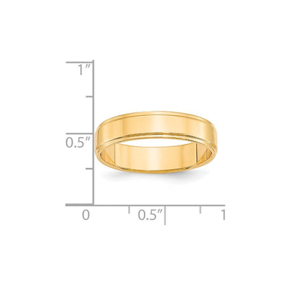 14K Gelbgold Ehering, 5 mm, flach mit abgestufter Kante