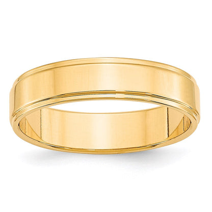 14K Gelbgold Ehering, 5 mm, flach mit abgestufter Kante