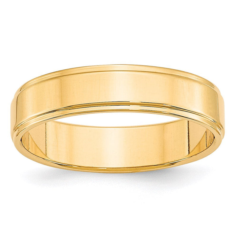 14K Gelbgold Ehering, 5 mm, flach mit abgestufter Kante