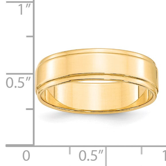 14K Gelbgold 6 mm Ehering, flach mit abgestufter Kante