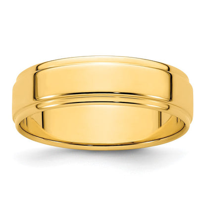 14K Gelbgold 6 mm Ehering, flach mit abgestufter Kante