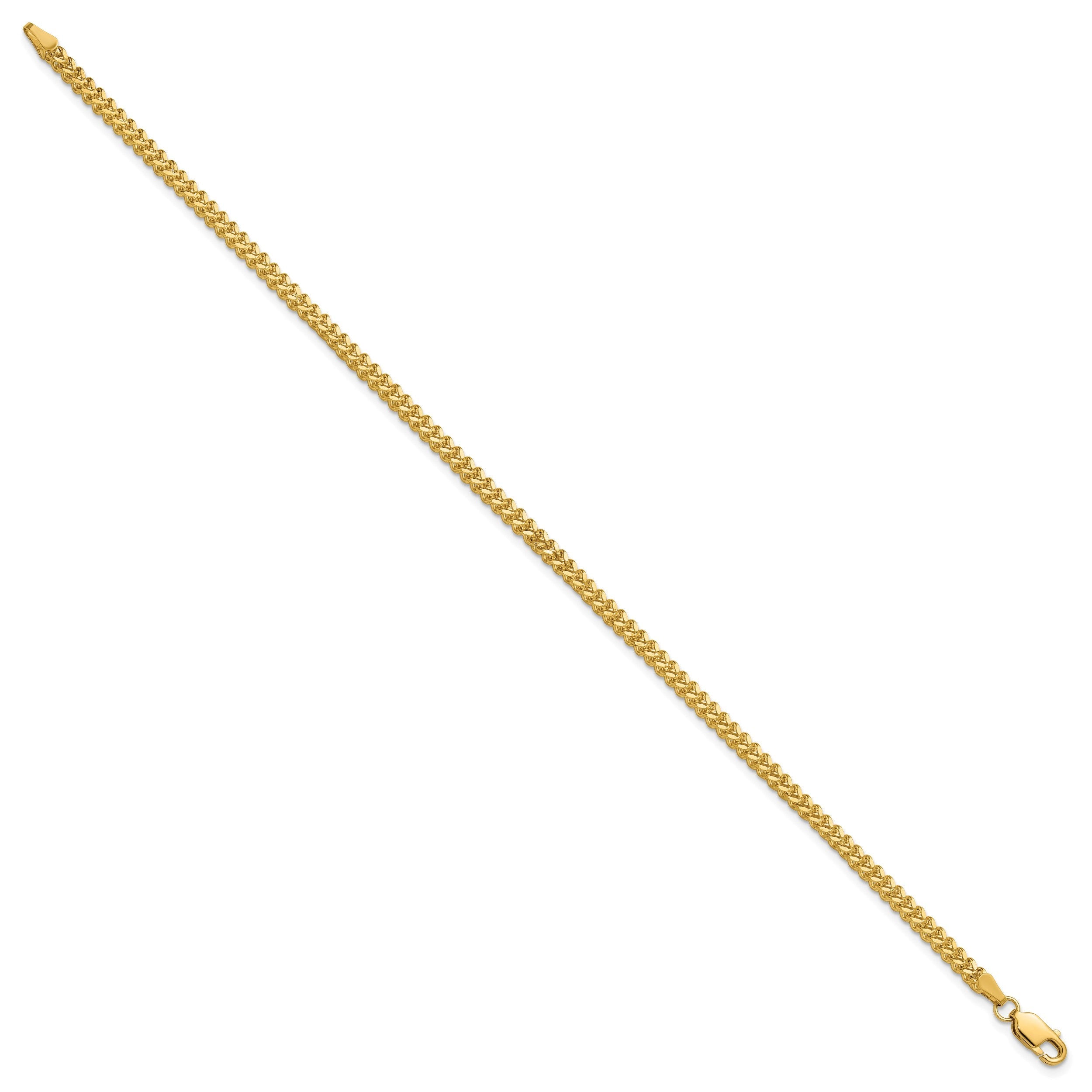 14K Gelbgold 2mm Franco mit Karabinerverschluss Gliederarmband