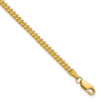 14K Gelbgold 2mm Franco mit Karabinerverschluss Gliederarmband