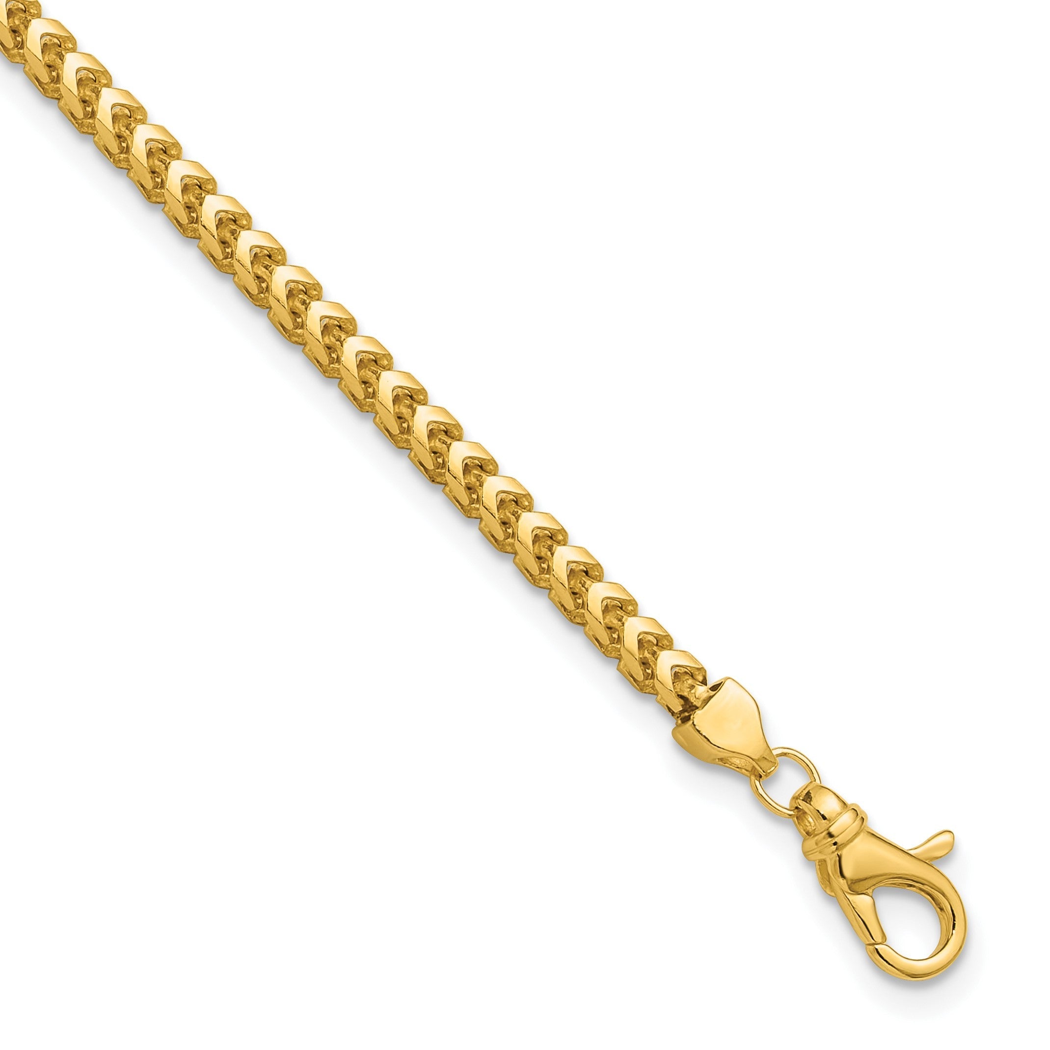 14K Gelbgold 3mm Franco mit Fantasie Karabinerverschluss Gliederarmband