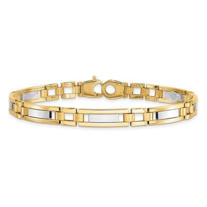 8.5 Zoll 14K Bicolor Poliert und Satiniert 8.5 Zoll Herren Glieder Armband