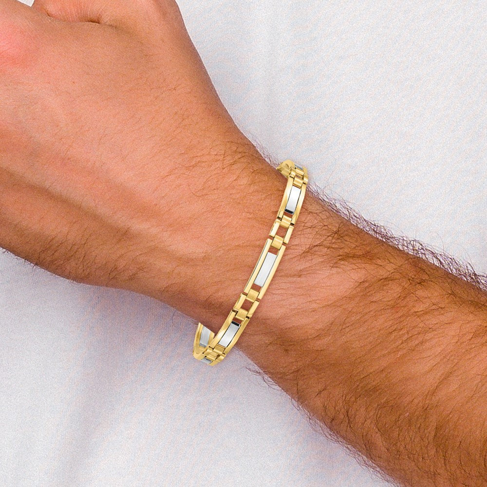 8.5 Zoll 14K Bicolor Poliert und Satiniert 8.5 Zoll Herren Glieder Armband
