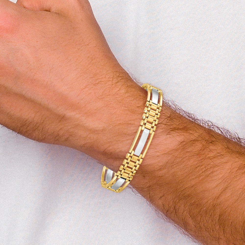 8.75 Zoll 14K Herren Bicolor Poliert und Satiniert 8.75 Zoll Glieder Armband