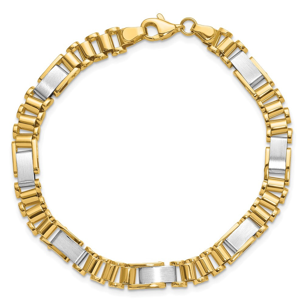 14K Bicolor Gebürstet und Poliert Fantasieglieder Gliederarmband
