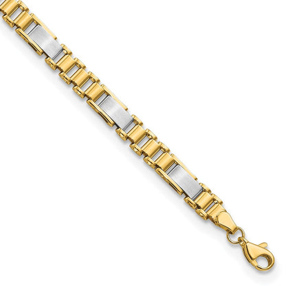 14K Bicolor Gebürstet und Poliert Fantasieglieder Gliederarmband