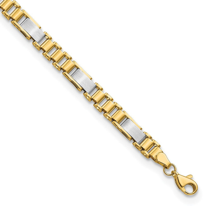 14K Bicolor Gebürstet und Poliert Fantasieglieder Gliederarmband