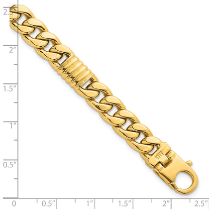 14K Gelbgold Poliert 8.75mm Fantasie Panzer Kette Herren Armband