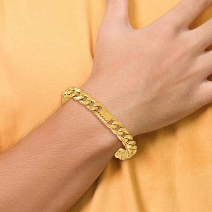 14K Gelbgold Poliert 8.75mm Fantasie Panzer Kette Herren Armband