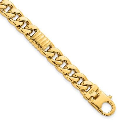 14K Gelbgold Poliert 8.75mm Fantasie Panzer Kette Herren Armband
