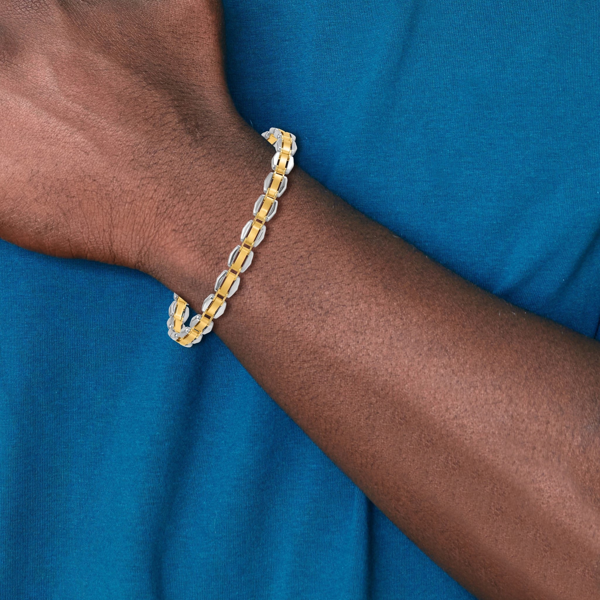 14K Bicolor Gold Bicolor Poliert 6.65mm Fantasieglieder Gliederarmband
