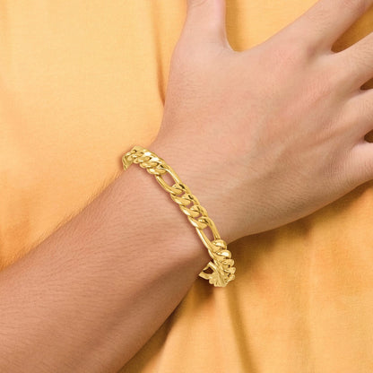 14K Gelbgold Poliert 8.75mm Flach Figaro Kette Herren Armband