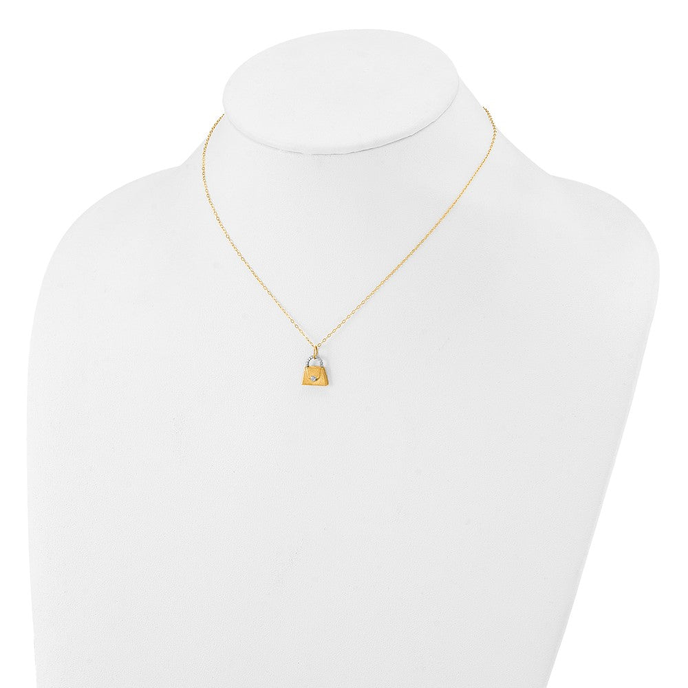 14K Gelb & Rhodium mit Weiß Kinder Poliert Strukturiert Purse Halskette