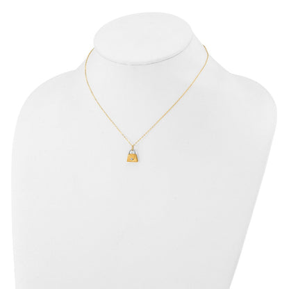 14K Gelb & Rhodium mit Weiß Kinder Poliert Strukturiert Purse Halskette