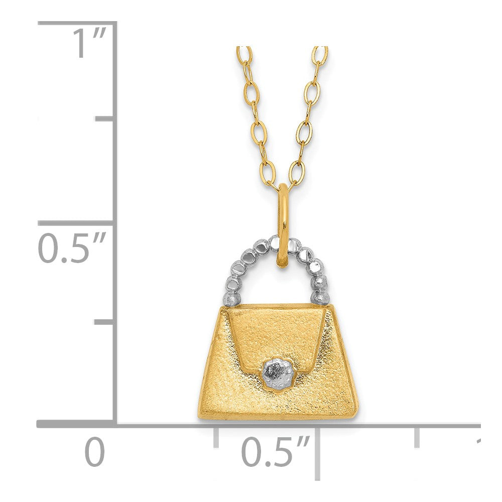 14K Gelb & Rhodium mit Weiß Kinder Poliert Strukturiert Purse Halskette
