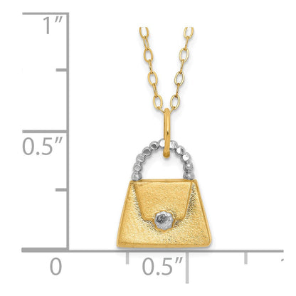 14K Gelb & Rhodium mit Weiß Kinder Poliert Strukturiert Purse Halskette