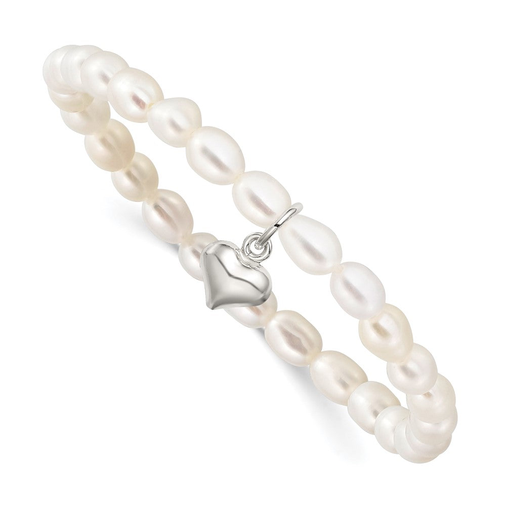 Sterlingsilber Herz Süßwasser Cult. Perle 5 Zoll Dehnbar Armband mit Geschenk Pouch