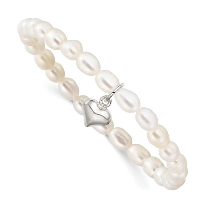 Sterlingsilber Herz Süßwasser Cult. Perle 5 Zoll Dehnbar Armband mit Geschenk Pouch