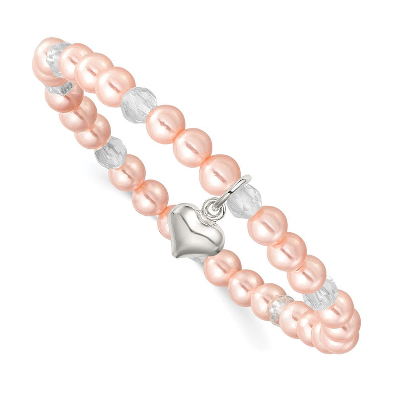 Sterlingsilber Herz Rosa Muschel Perle & Kristall Dehnbar Armband mit Pouch
