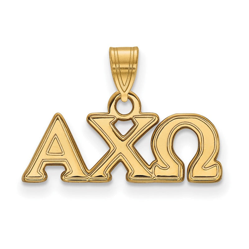 Vergoldet Sterlingsilber Logoart Alpha Chi Omega Sorority Greek Buchstaben Klein Anhänger