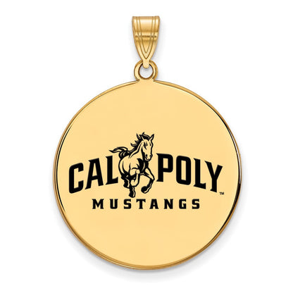 Vergoldet Sterlingsilber Logoart California Polytechnic State University Mustangs Extra Groß Emailliert Plättchen Anhänger