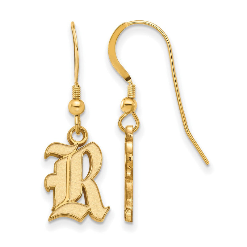 Vergoldet Sterlingsilber Logoart Rice University Buchstabe R Klein Hängend Draht Ohrringe