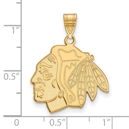 Vergoldet Sterlingsilber Nhl Logoart Chicago Blackhawks Groß Anhänger