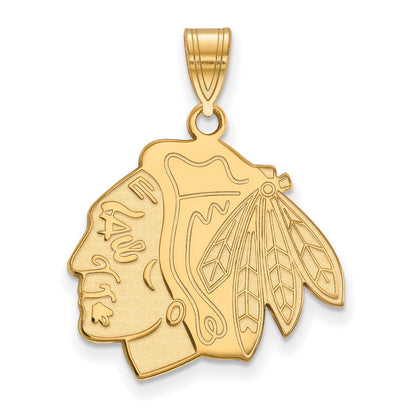 Vergoldet Sterlingsilber Nhl Logoart Chicago Blackhawks Groß Anhänger