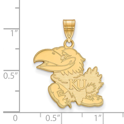 10K Gelbgold Logoart University Of Kansas Jayhawk Groß Anhänger