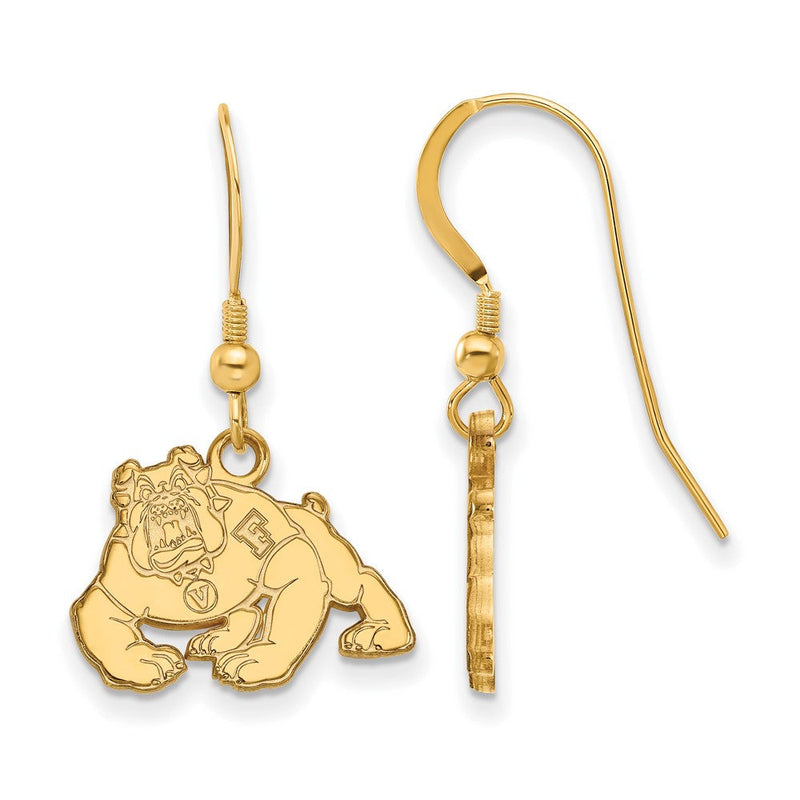 Vergoldet Sterlingsilber Logoart California State University Fresno Bulldog Klein Hängend Draht Ohrringe