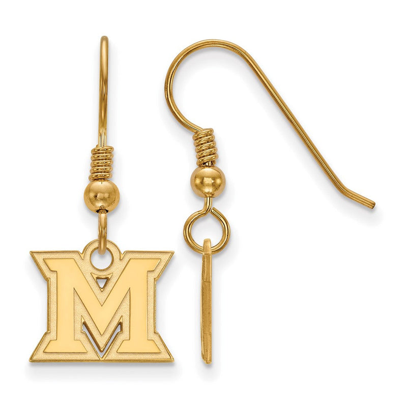 Vergoldet Sterlingsilber Logoart Miami University Ohio Buchstabe M Extra Klein Hängend Draht Ohrringe