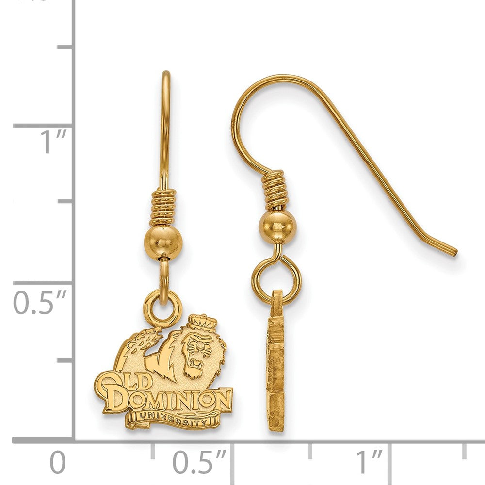 Vergoldet Sterlingsilber Logoart Old Dominion University Extra Klein Hängend Draht Ohrringe