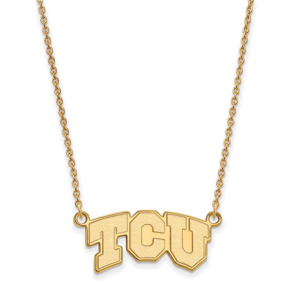 14K Gelbgold Logoart Texas Christlich University T C U Klein Anhänger 18 Zoll Halskette