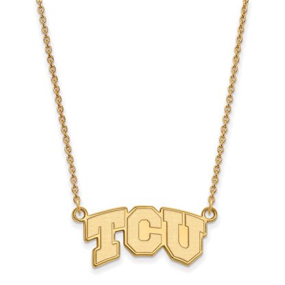 14K Gelbgold Logoart Texas Christlich University T C U Klein Anhänger 18 Zoll Halskette
