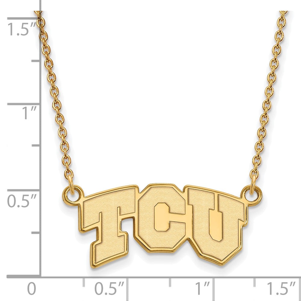 14K Gelbgold Logoart Texas Christlich University T C U Klein Anhänger 18 Zoll Halskette