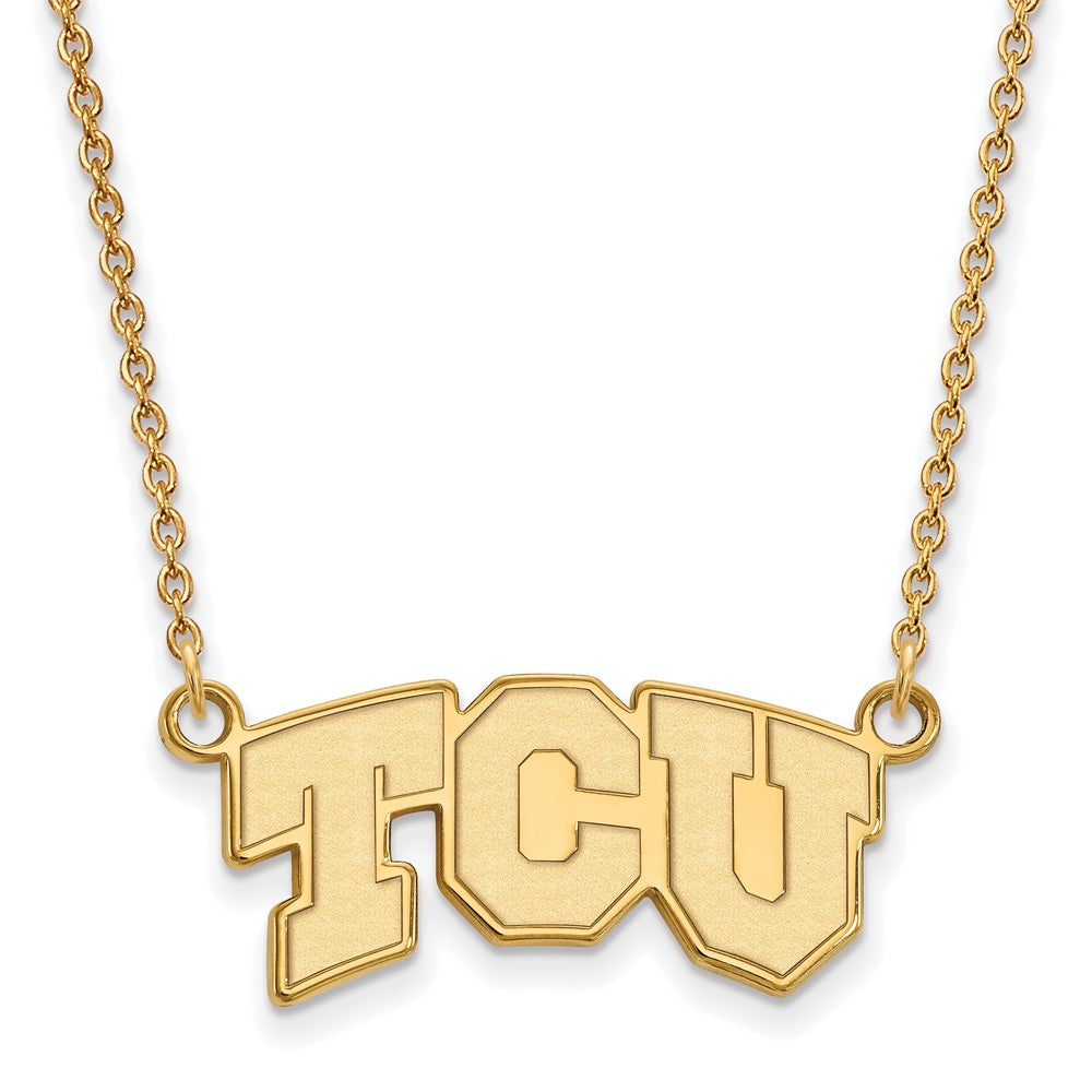 14K Gelbgold Logoart Texas Christlich University T C U Klein Anhänger 18 Zoll Halskette